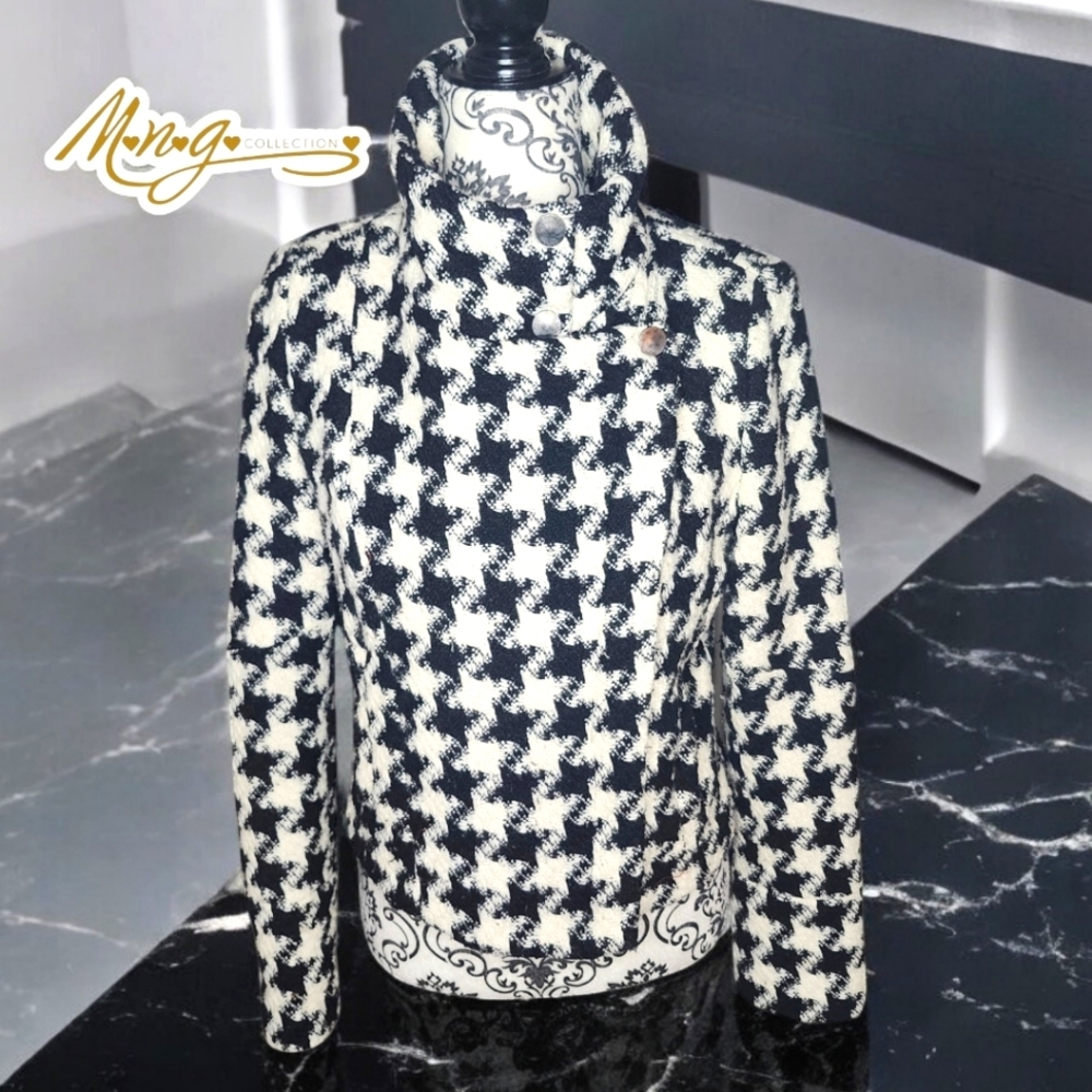 MNG COLLECTION Black & White Argyle Moto Style Jacket- 8